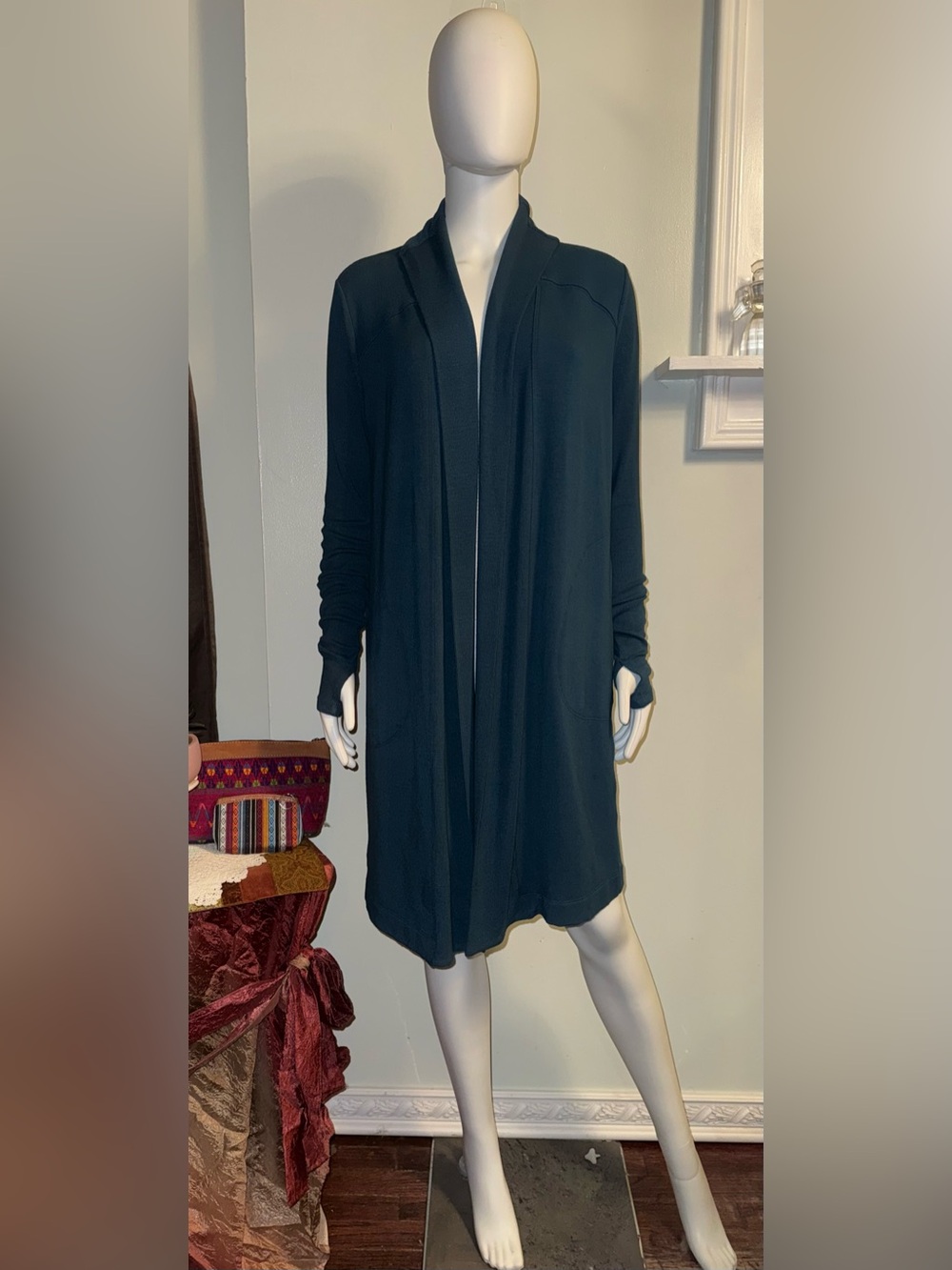 Athleta Open-Front Long Duster/Cardigan in Deep Teal